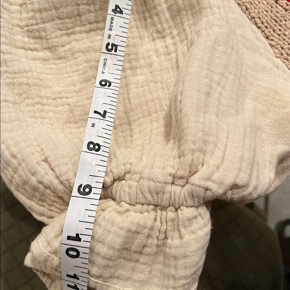 Free People Strawberry Fields Knit Crop Beige Sweater Peasant Sleeves- Medium - Picture 6 of 7